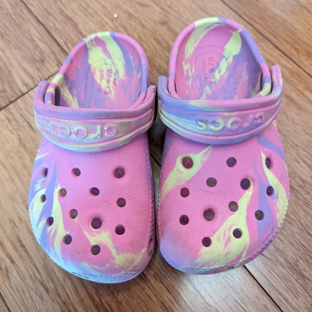 Pink tie dye crocs
